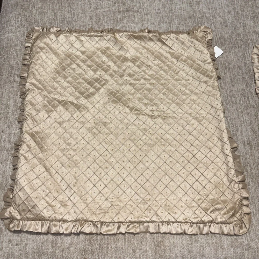 New Coscill Euro Shams Set 2 Gold With Pearls Ruffle Edge Zipper Closure 25x25